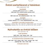 Évközi miserend és nyitvatartás